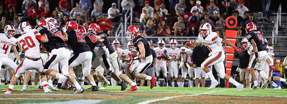 Lancaster about to score on a 53 yard run