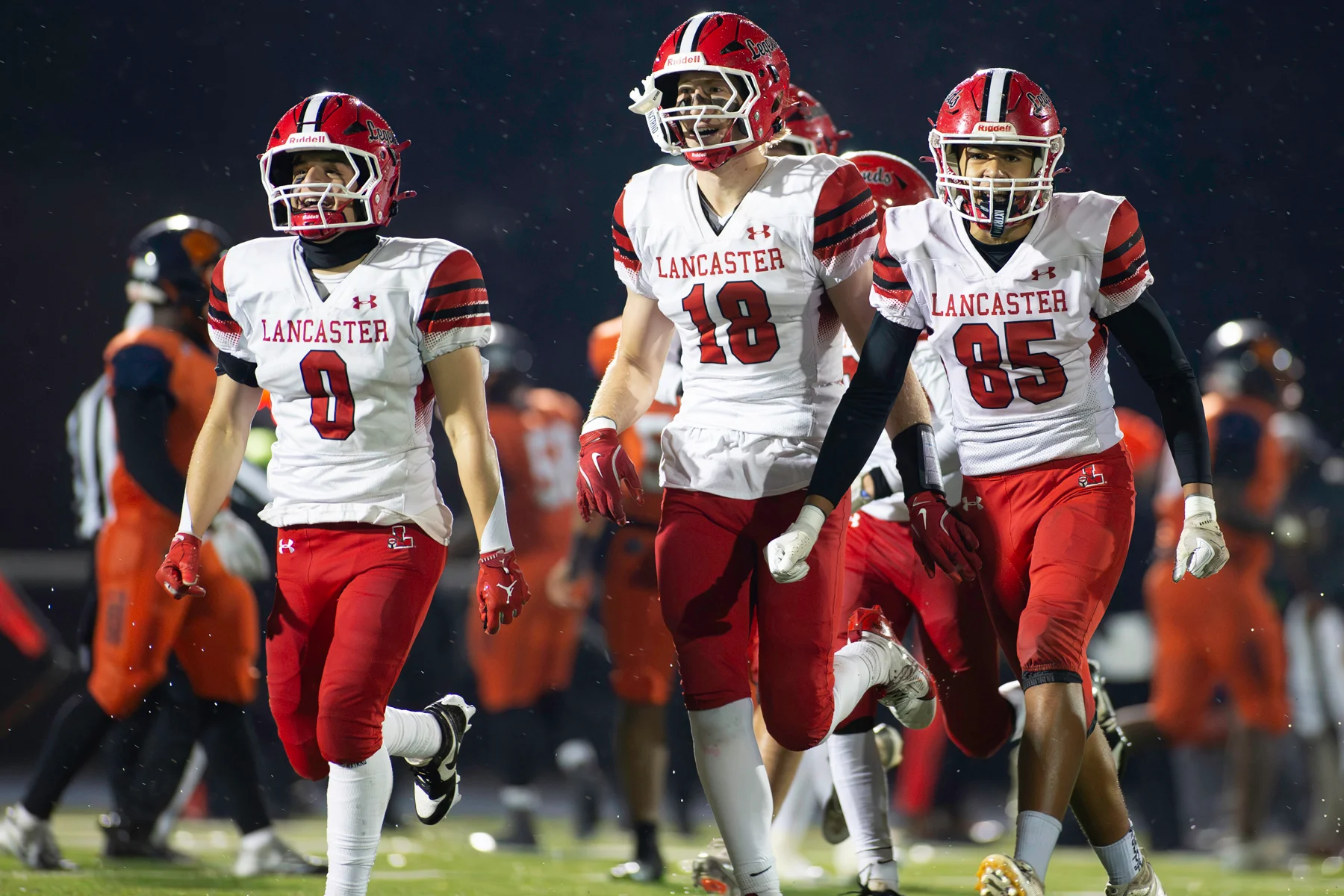Lancaster coming off the field excited