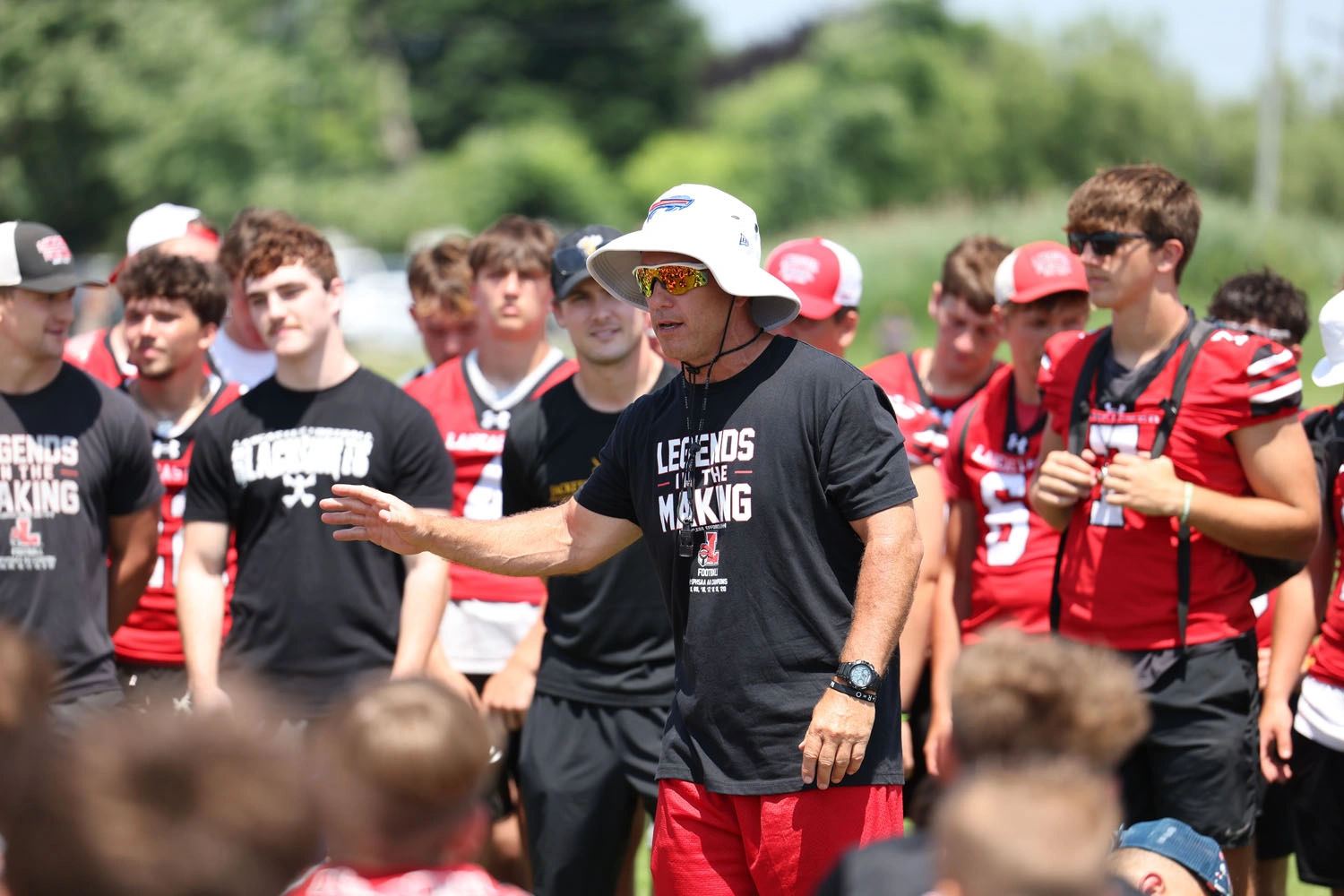 Coach Mansell talking to the campers
