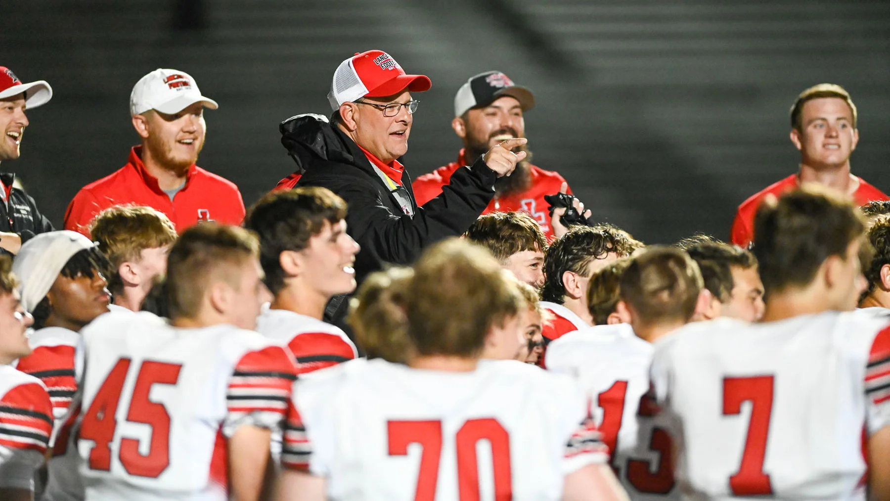 Coach Wild talking to the team after the win