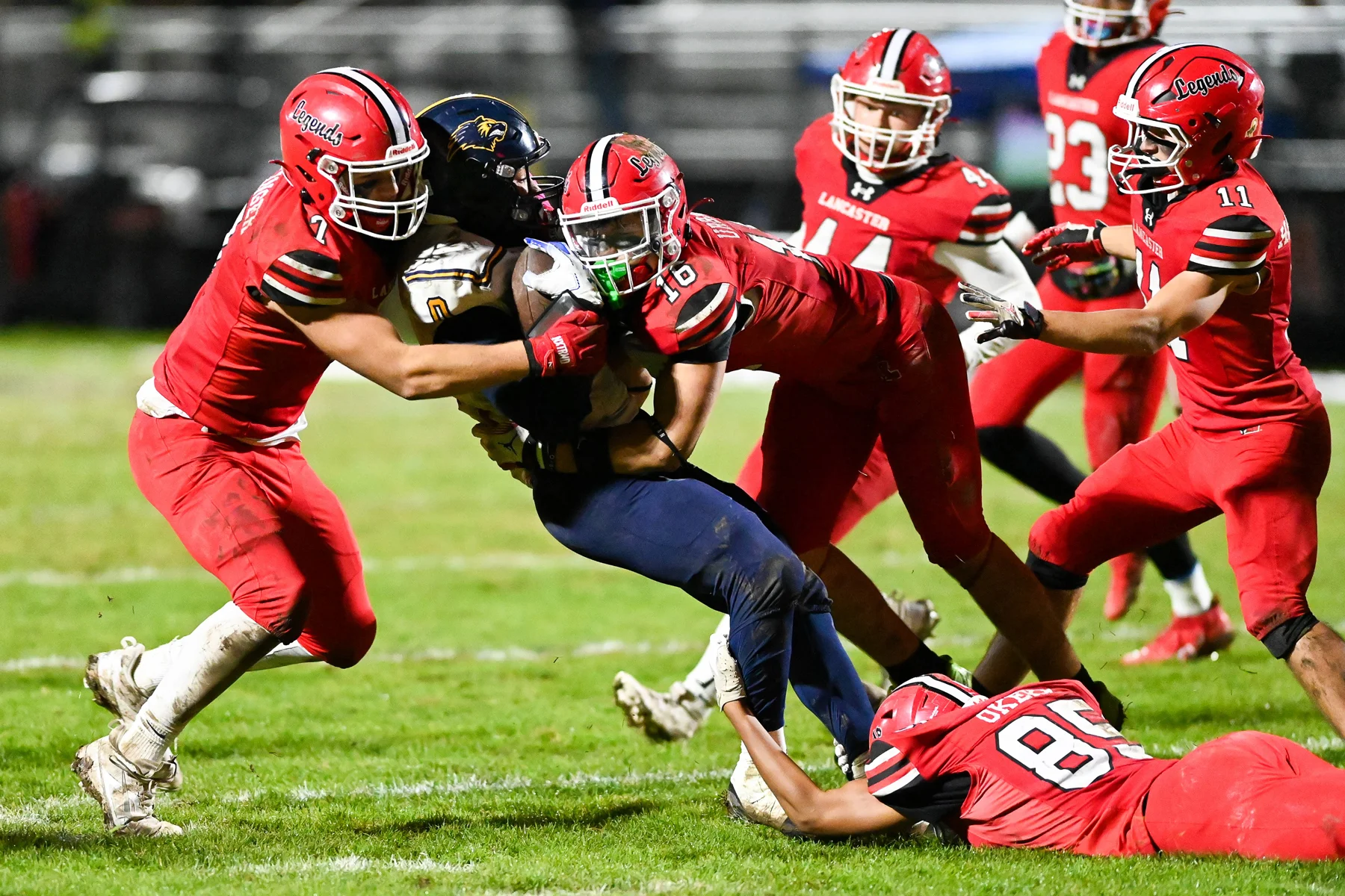 Lancaster making the tackle