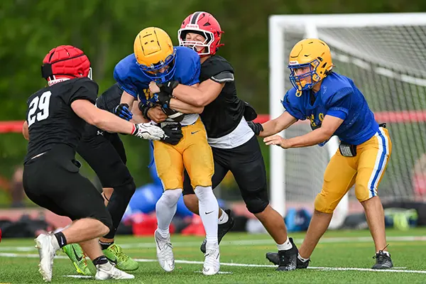 Lancaster defense making a stop against the offense