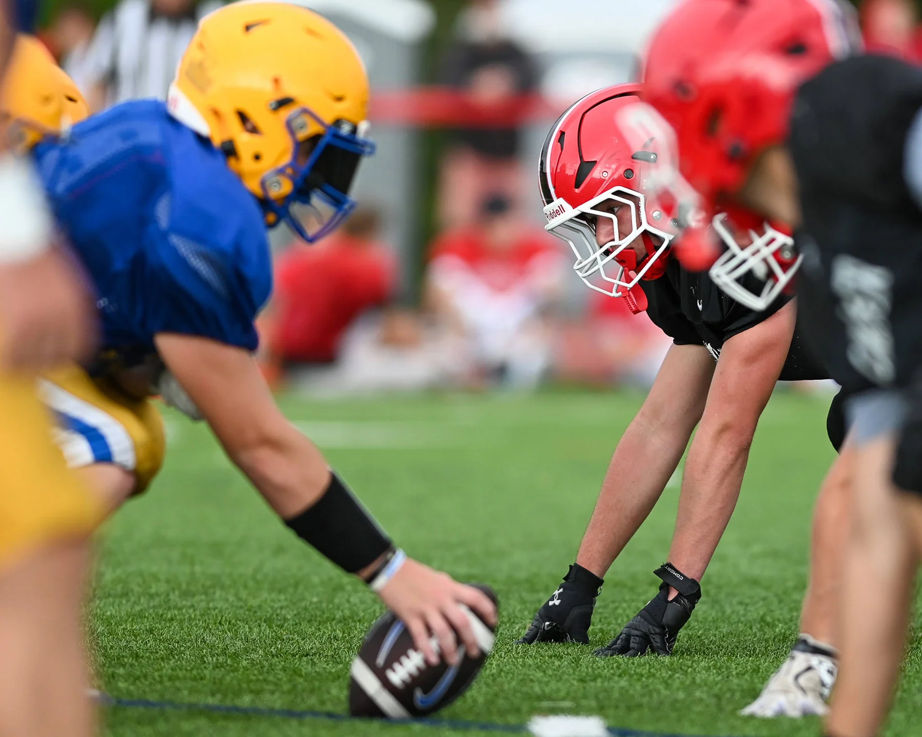 Dlineman set for the play at the Lancaster Football Scrimmage 2026