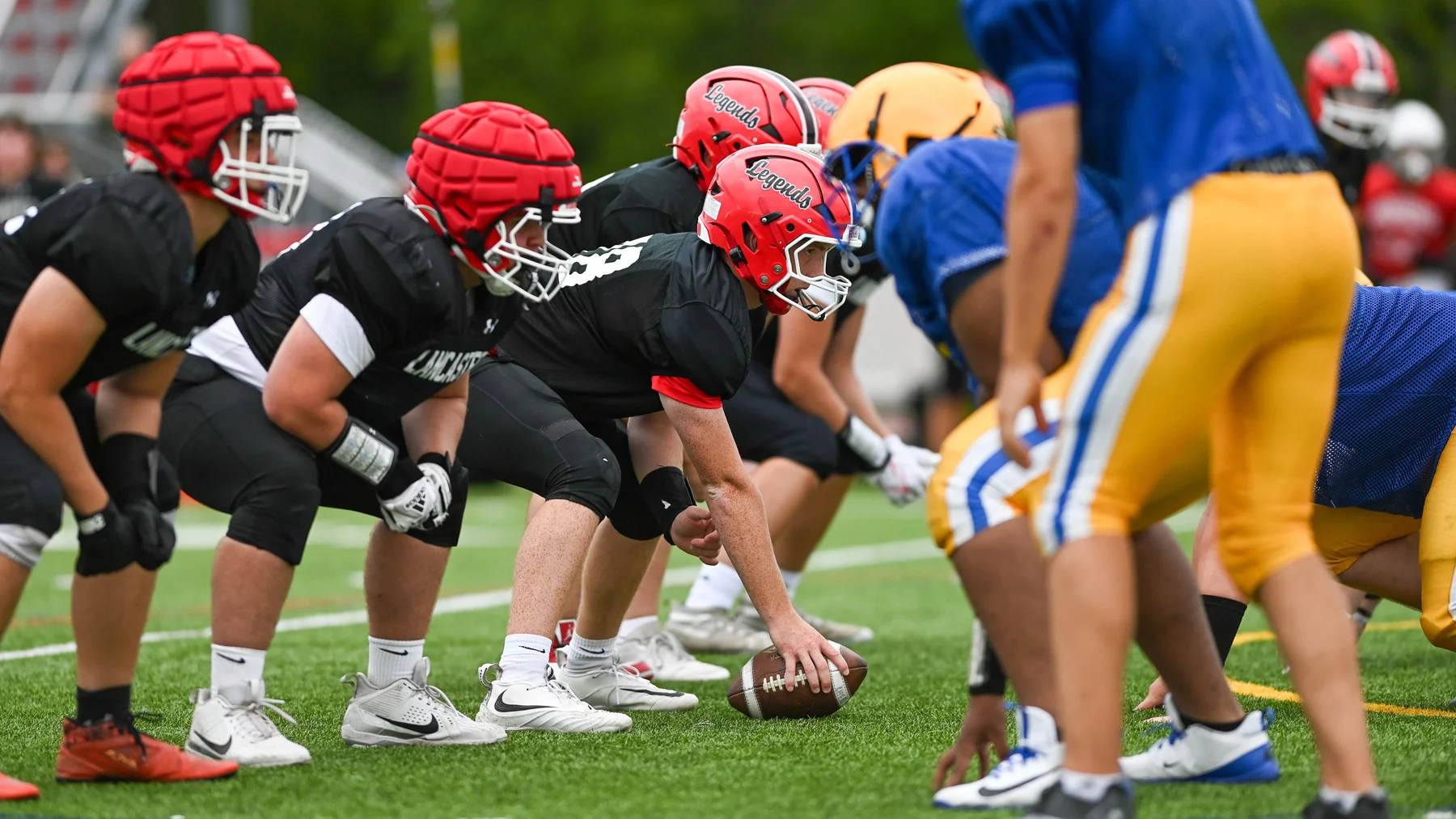 Olinemen set for the play at the Lancaster Football Scrimmage 2026